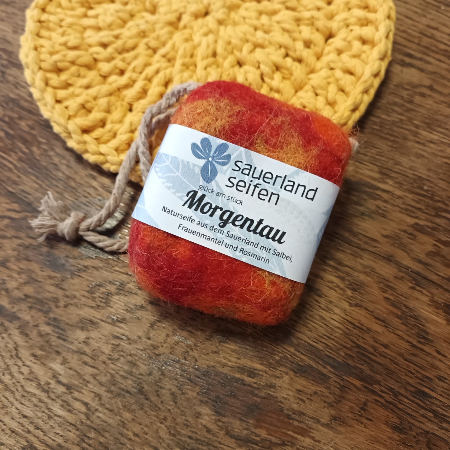 Filzseife Morgentau mit Seil