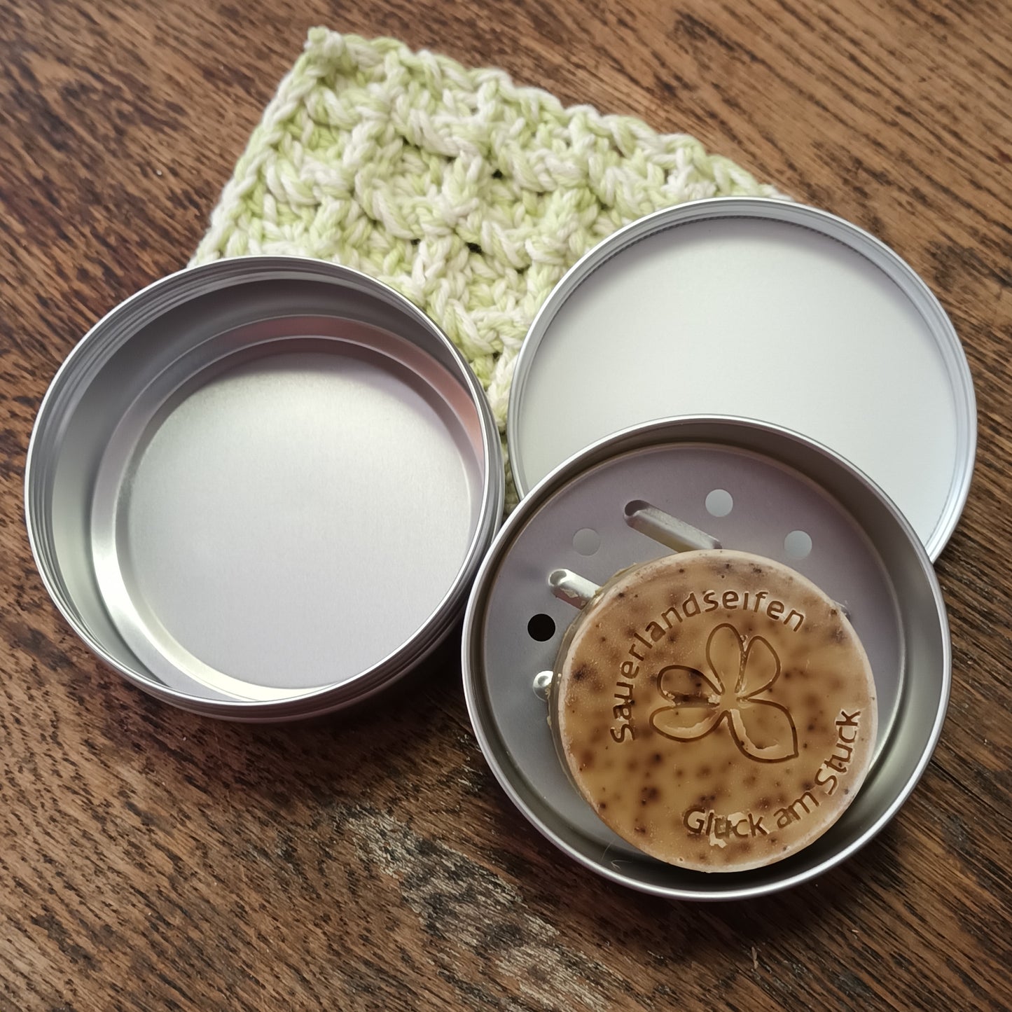 Aluminium Seifendose rund und eckig mit separatem Abtropfgitter